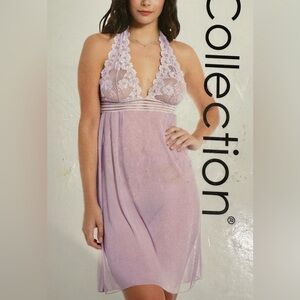 NWT‎ iCollection Lavender Lace Halter Nightie Lingerie Sleep Dress Sexy Large